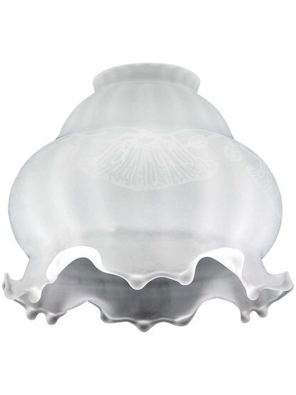 Art Nouveau Ruffled Glass Shade - 2 1/4 Inch Fitter in Frosted White.